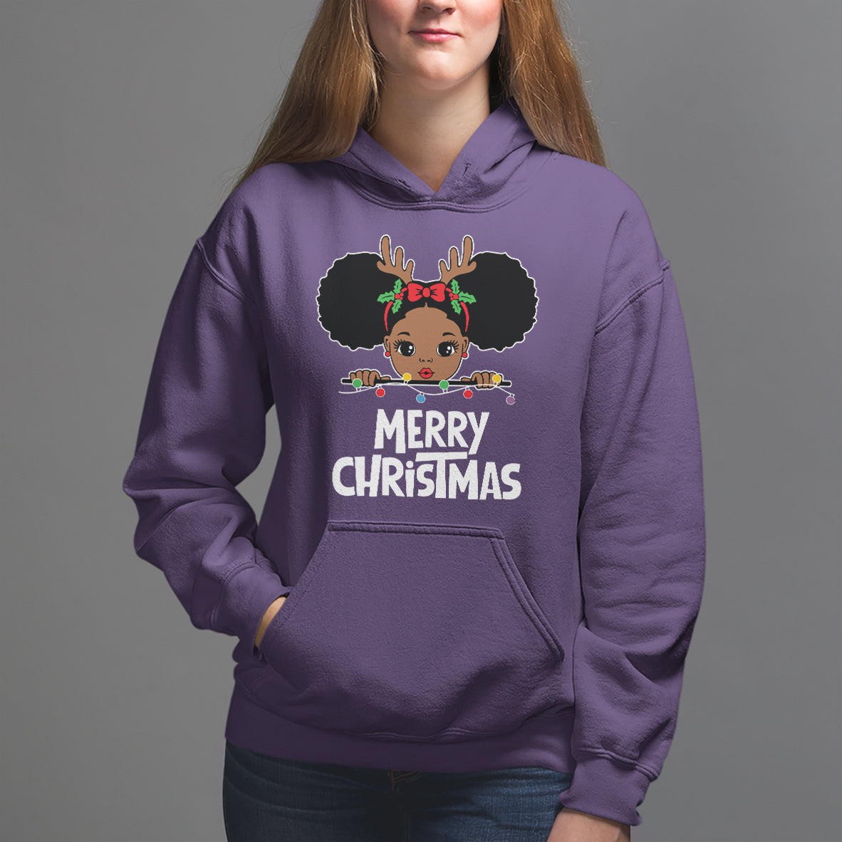 Christmas Mrs. Claus Peeking Santa African American Hoodie - Wonder Print Shop