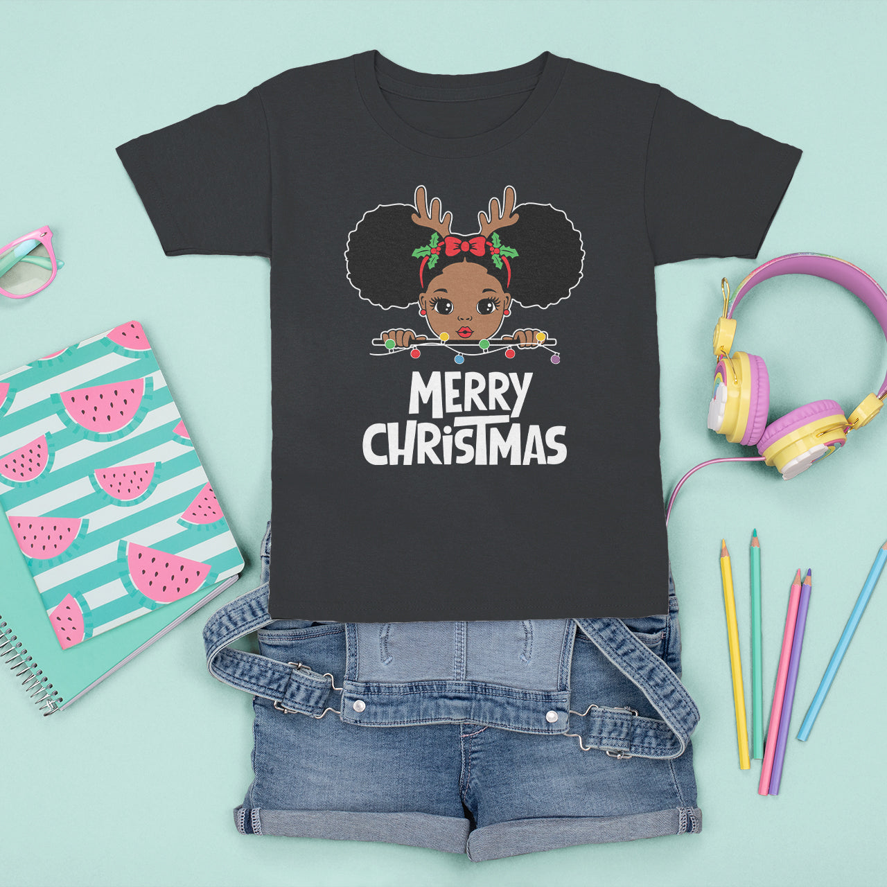 Christmas Mrs. Claus Peeking Santa African American T Shirt For Kid - Wonder Print Shop