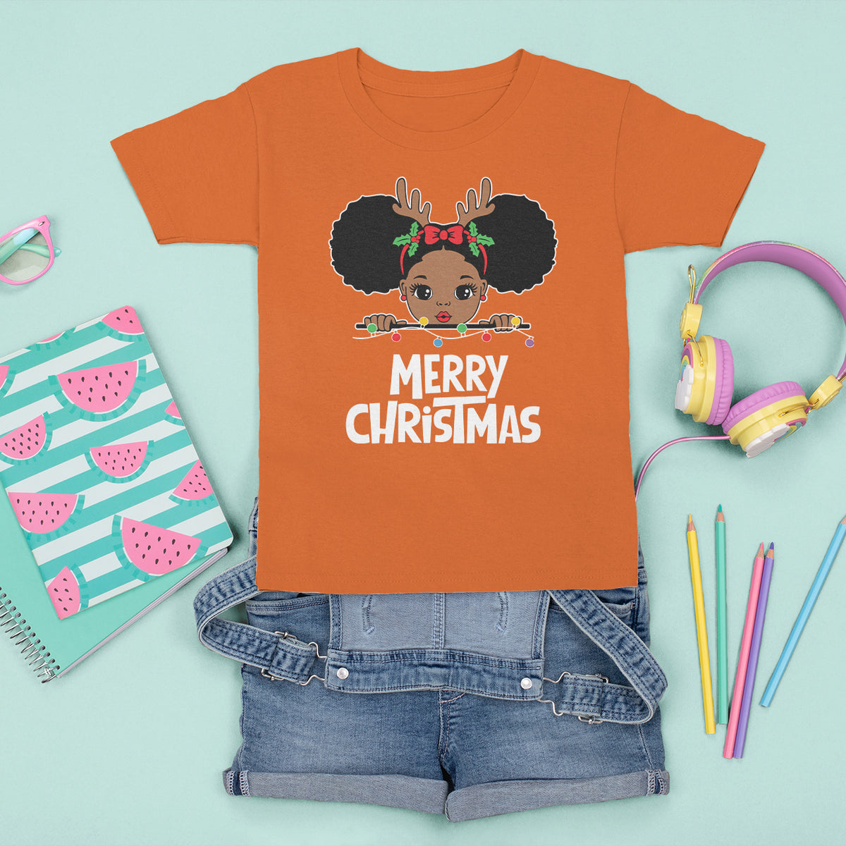 Christmas Mrs. Claus Peeking Santa African American T Shirt For Kid - Wonder Print Shop