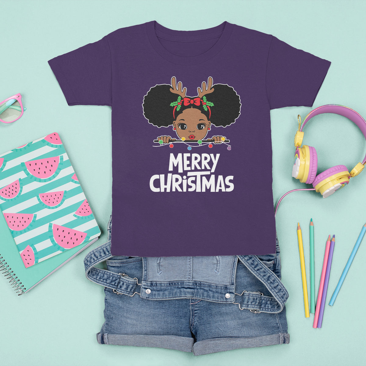 Christmas Mrs. Claus Peeking Santa African American T Shirt For Kid - Wonder Print Shop