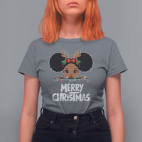Christmas Mrs. Claus Peeking Santa African American T Shirt For Women - Wonder Print Shop