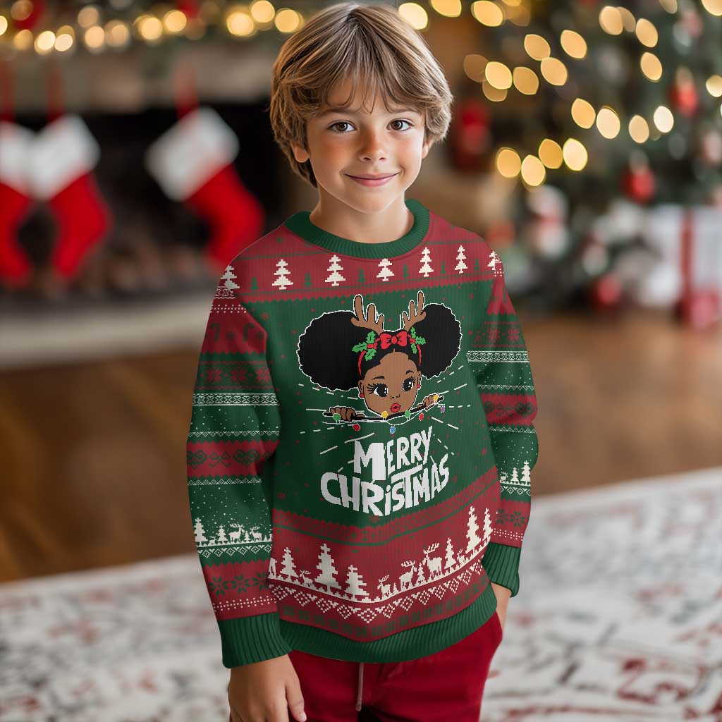 Merry Christmas African American Cute Little Miss Santa Ugly Christmas Sweater - Wonder Print Shop