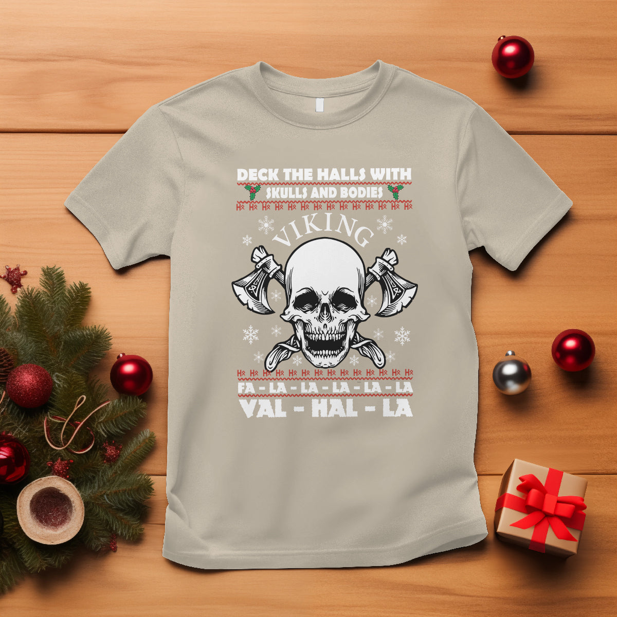 Christmas T Shirt Viking Valhalla Deck The Halls With Skulls And Bodies - Wonder Print Shop