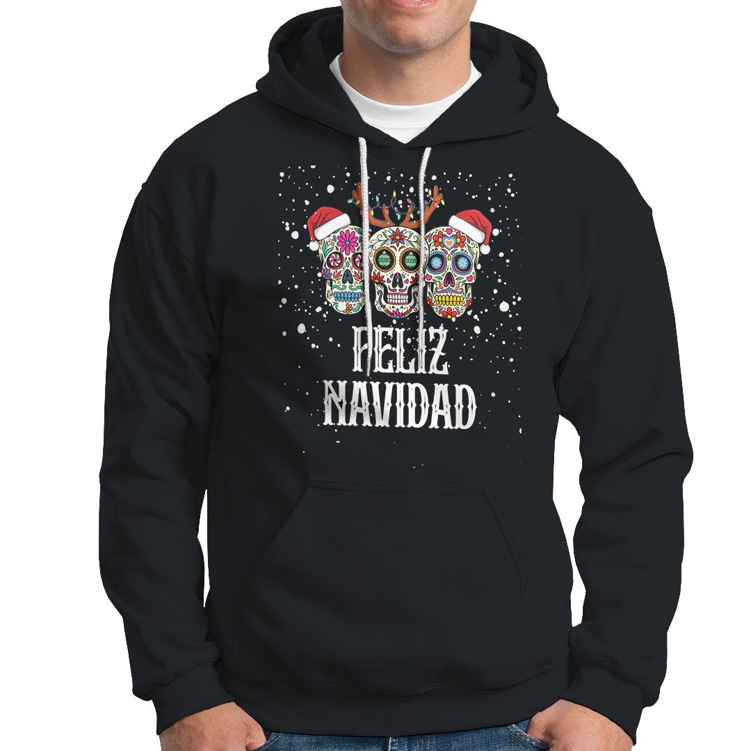 Christmas Hoodie Feliz Navidad Mexican Sugar Skulls Reindeer Santa - Wonder Print Shop