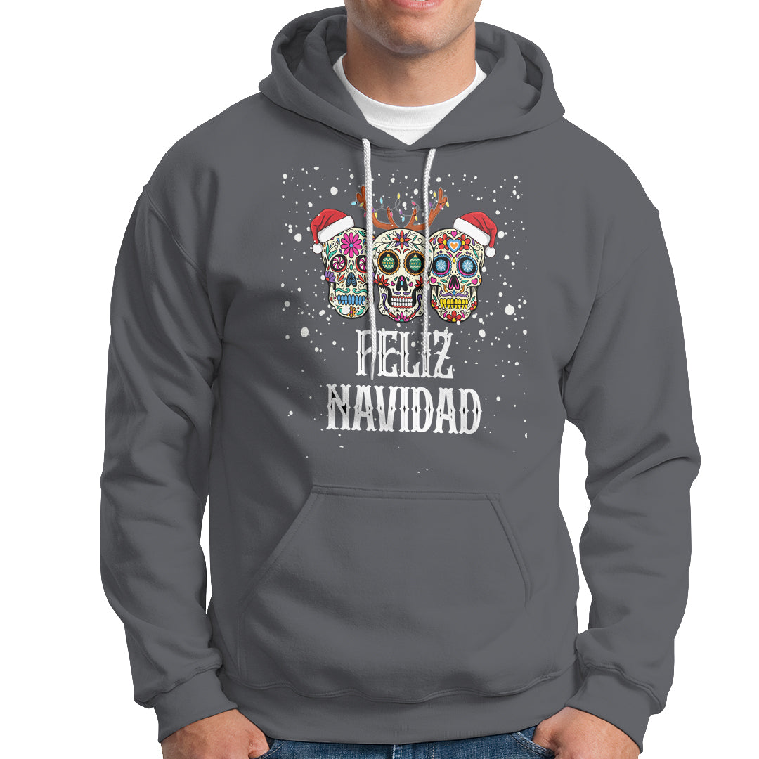 Christmas Hoodie Feliz Navidad Mexican Sugar Skulls Reindeer Santa - Wonder Print Shop