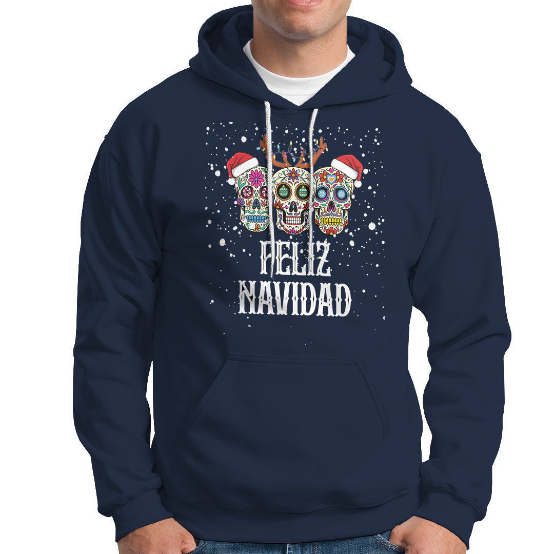 Christmas Hoodie Feliz Navidad Mexican Sugar Skulls Reindeer Santa - Wonder Print Shop
