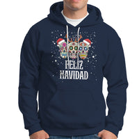 Christmas Hoodie Feliz Navidad Mexican Sugar Skulls Reindeer Santa - Wonder Print Shop