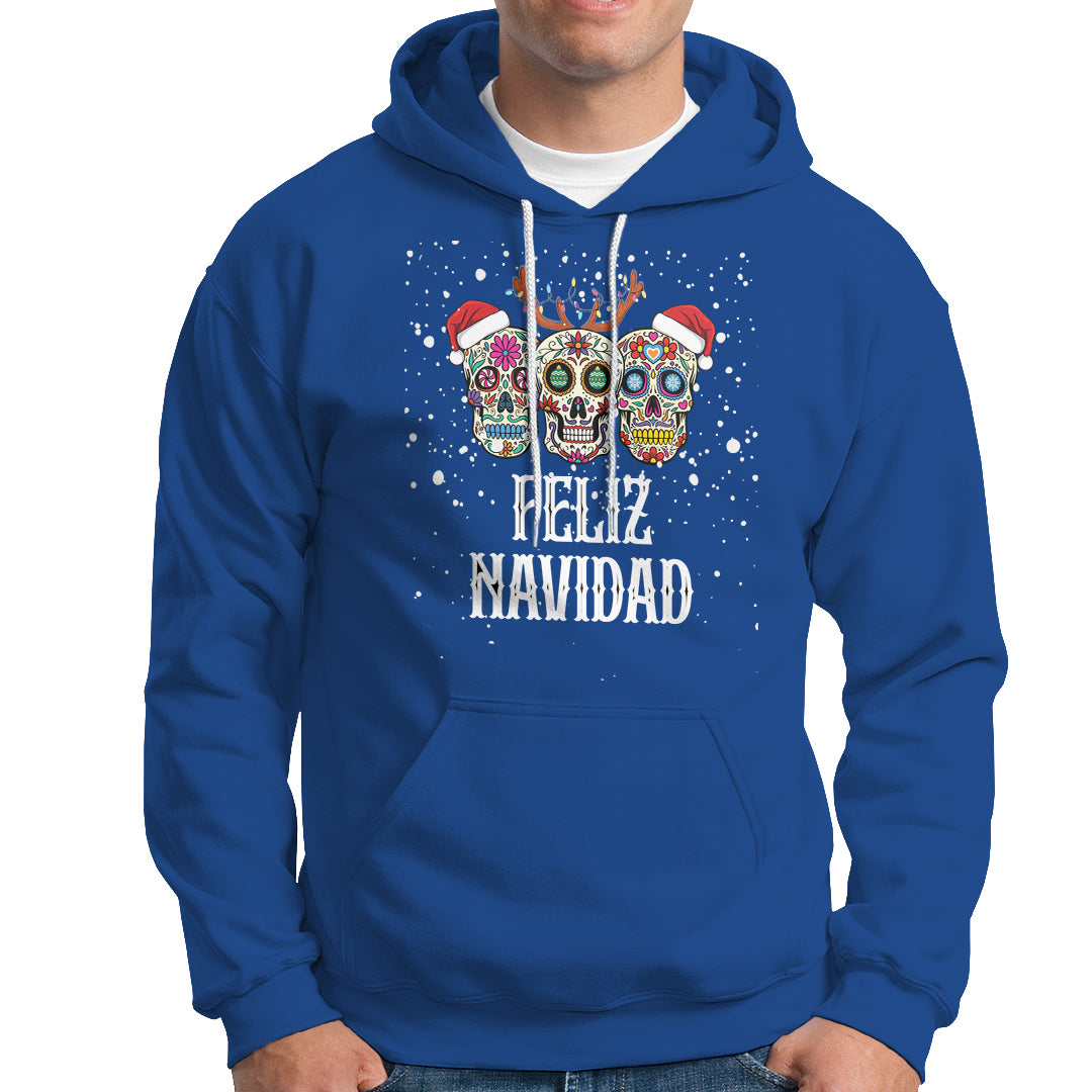Christmas Hoodie Feliz Navidad Mexican Sugar Skulls Reindeer Santa - Wonder Print Shop