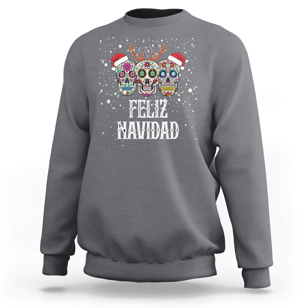 Christmas Sweatshirt Feliz Navidad Mexican Sugar Skulls Reindeer Santa - Wonder Print Shop