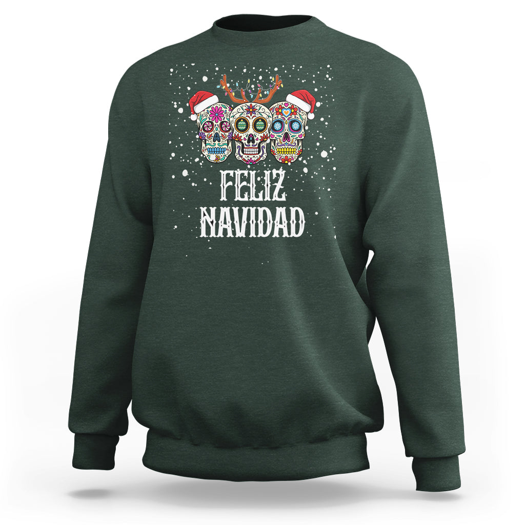 Christmas Sweatshirt Feliz Navidad Mexican Sugar Skulls Reindeer Santa - Wonder Print Shop