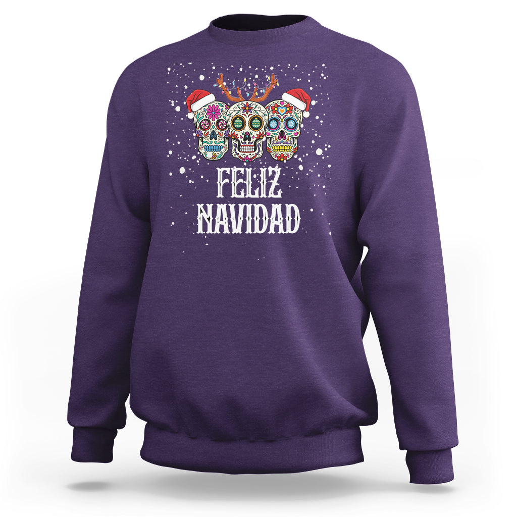 Christmas Sweatshirt Feliz Navidad Mexican Sugar Skulls Reindeer Santa - Wonder Print Shop