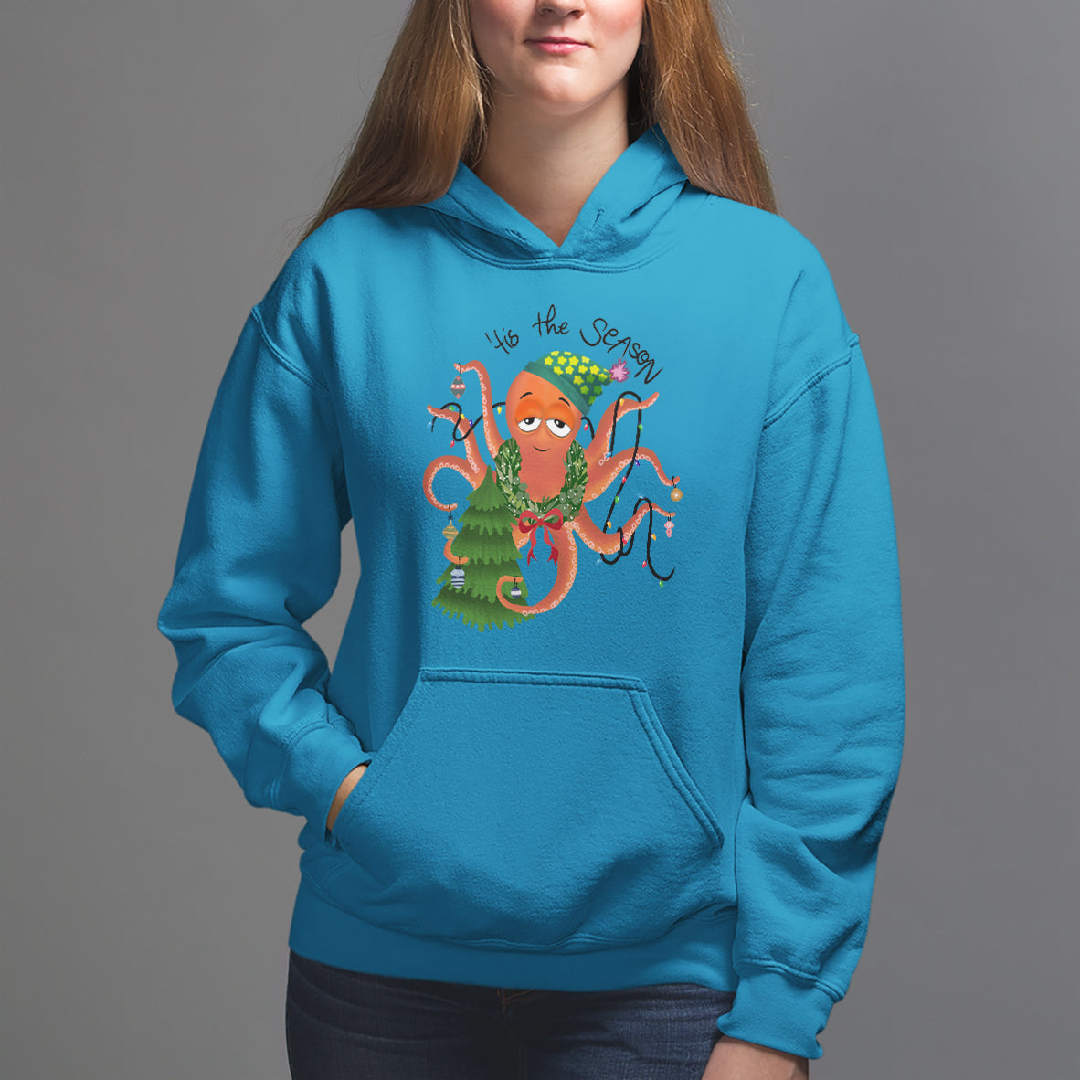 Octopus Tis The Season Christmas Tree Hoodie - Wonder Print Shop