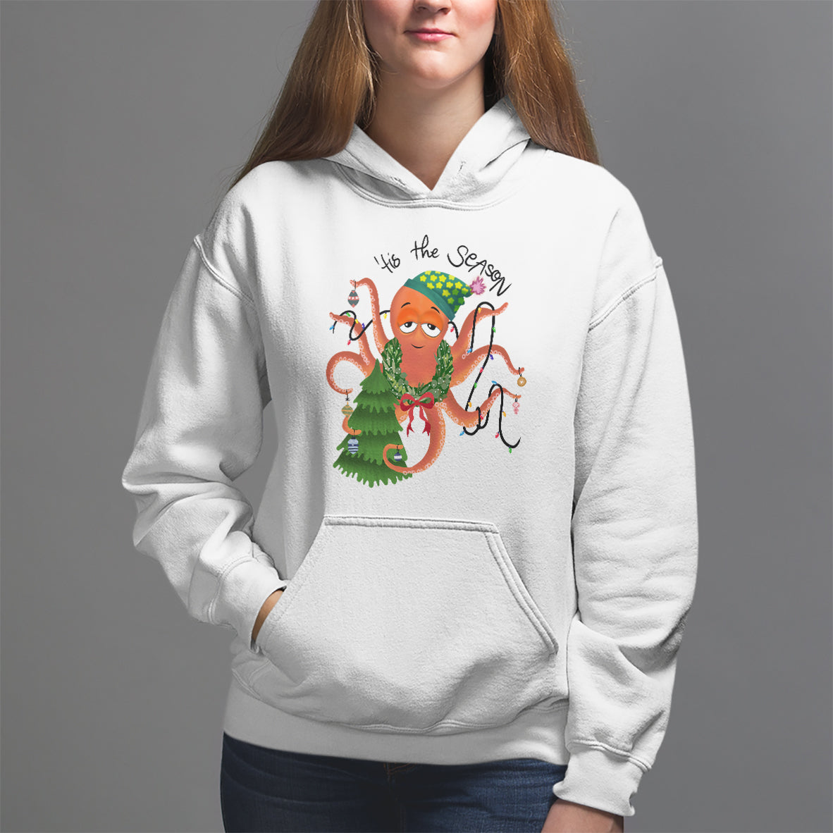 Octopus Tis The Season Christmas Tree Hoodie - Wonder Print Shop