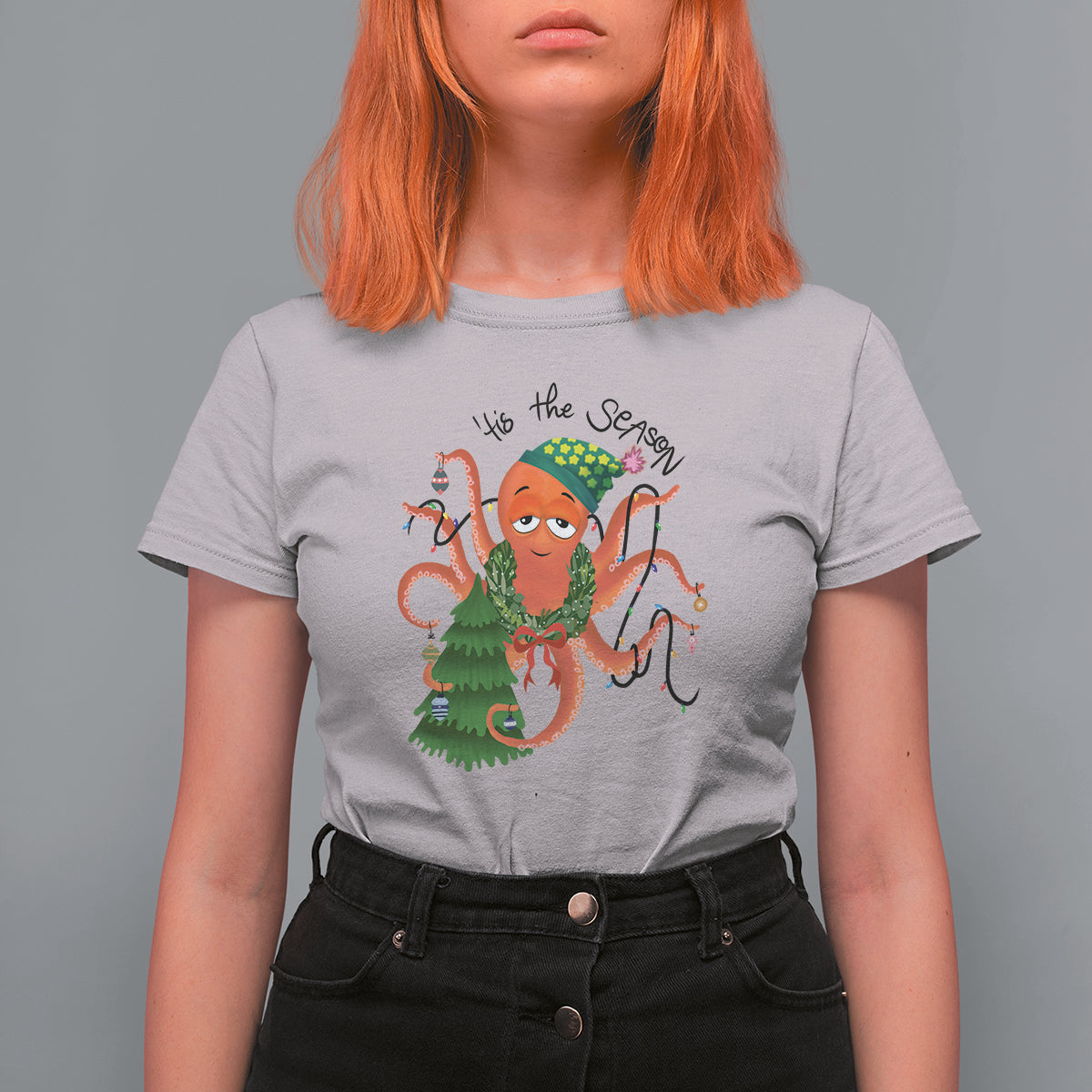 Octopus Tis The Season Christmas Tree T Shirt For Women - Wonder Print Shop