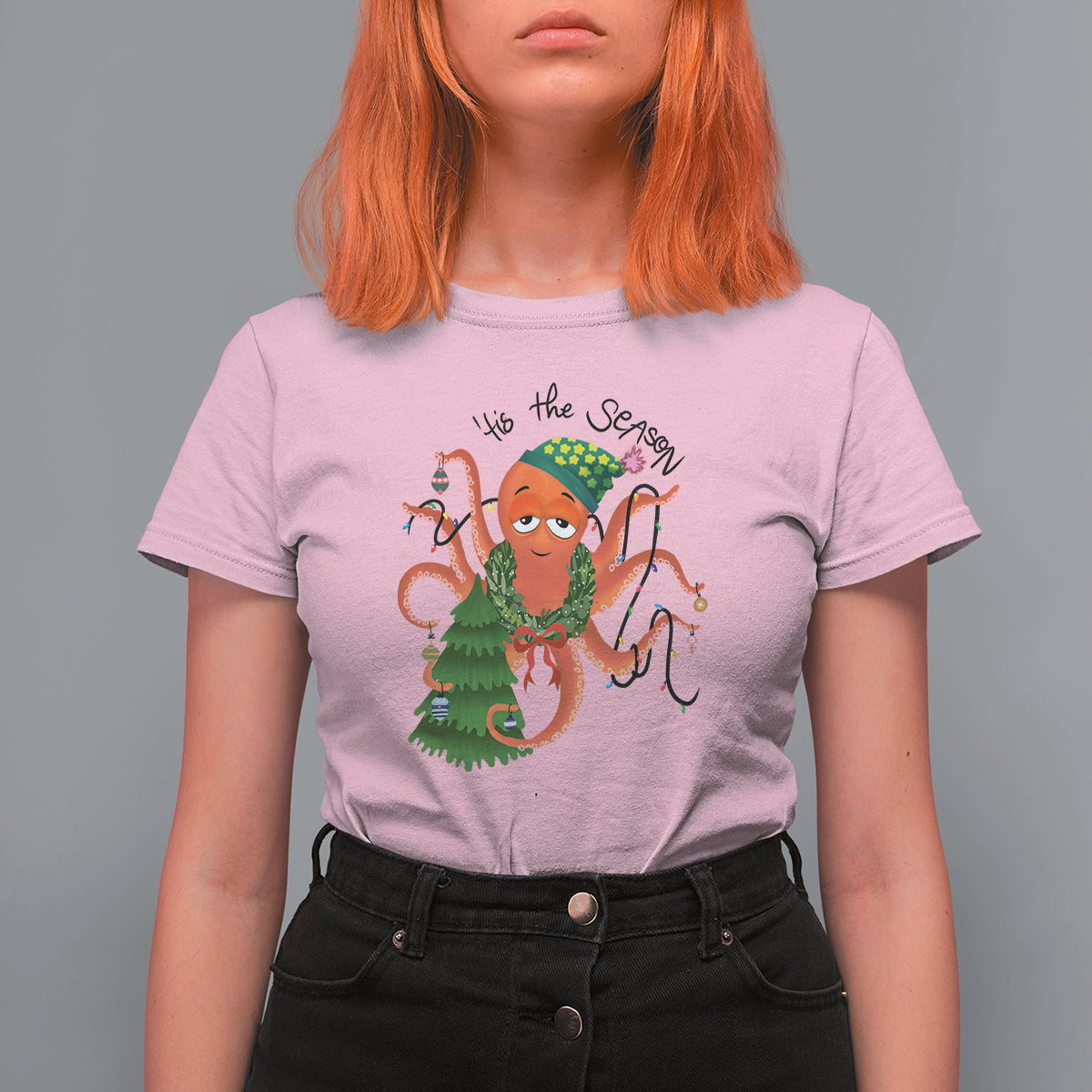 Octopus Tis The Season Christmas Tree T Shirt For Women - Wonder Print Shop