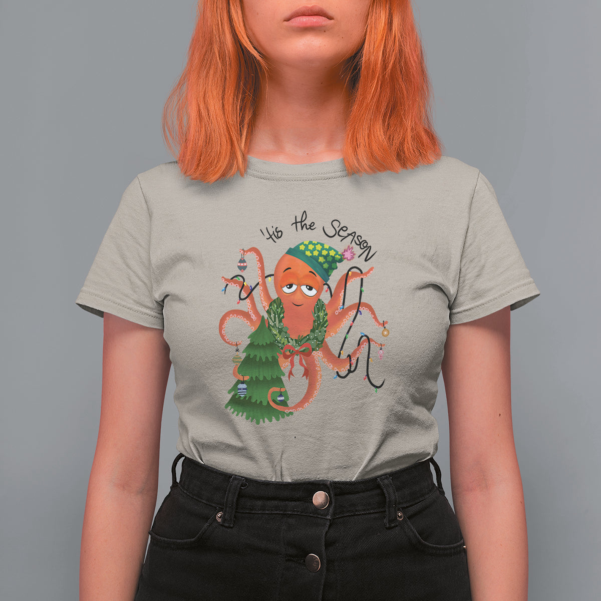 Octopus Tis The Season Christmas Tree T Shirt For Women - Wonder Print Shop