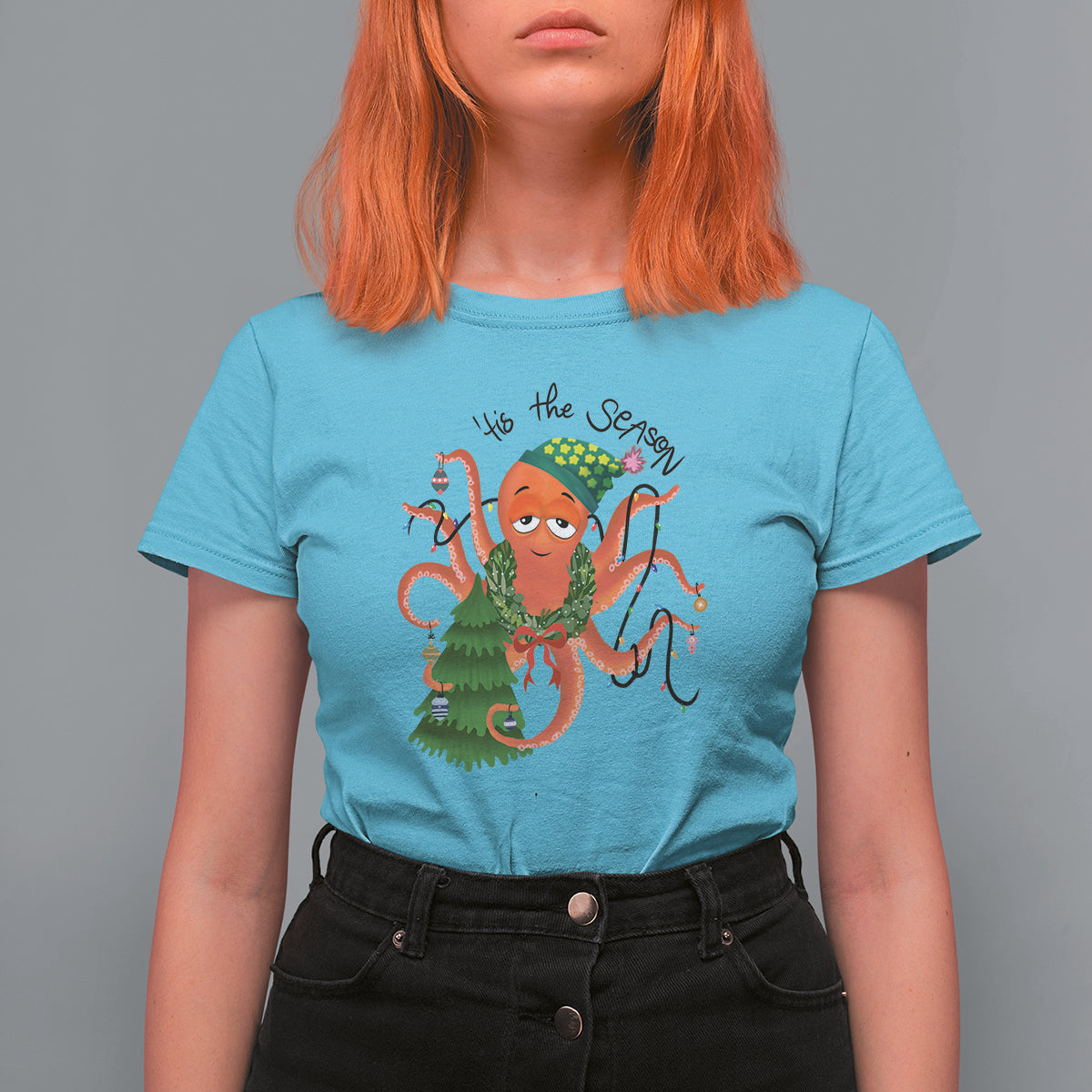 Octopus Tis The Season Christmas Tree T Shirt For Women - Wonder Print Shop