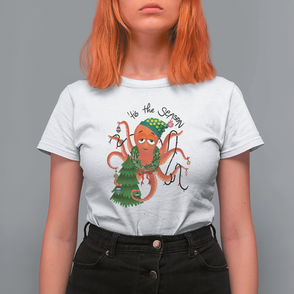 Octopus Tis The Season Christmas Tree T Shirt For Women - Wonder Print Shop