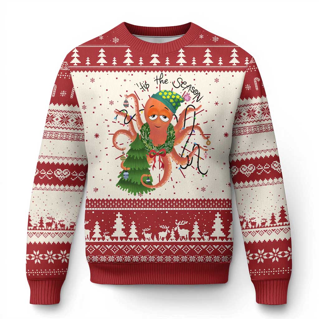 Funny Christmas Tree Octopus Tis The Season Ugly Christmas Sweater - Wonder Print Shop