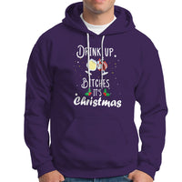 Drink Up Bitches It's Christmas Adult Humor Xmas Wine Hoodie - Wonder Print Shop