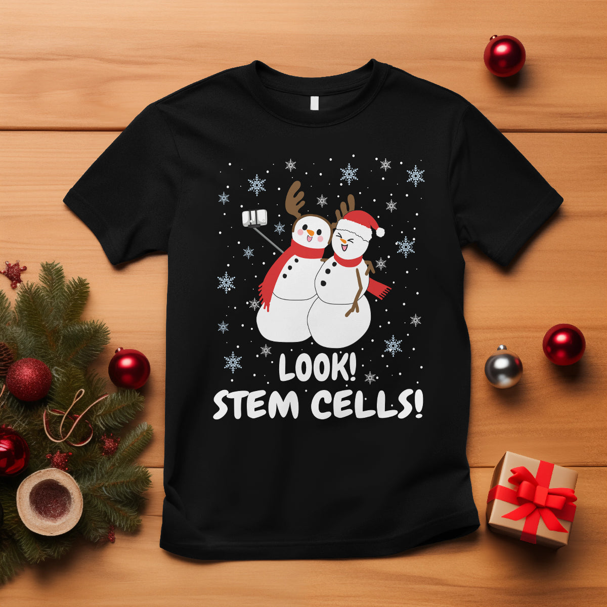 Look Stem Cell Snowman Funny Christmas Science T Shirt - Wonder Print Shop
