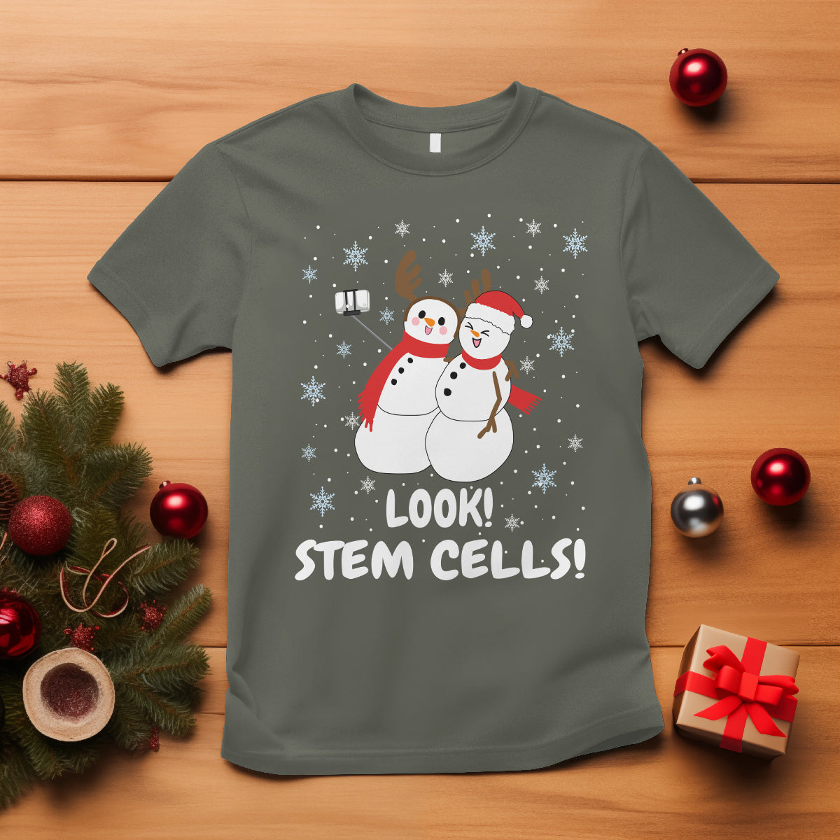 Look Stem Cell Snowman Funny Christmas Science T Shirt - Wonder Print Shop