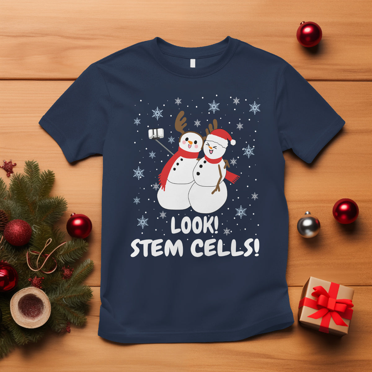 Look Stem Cell Snowman Funny Christmas Science T Shirt - Wonder Print Shop