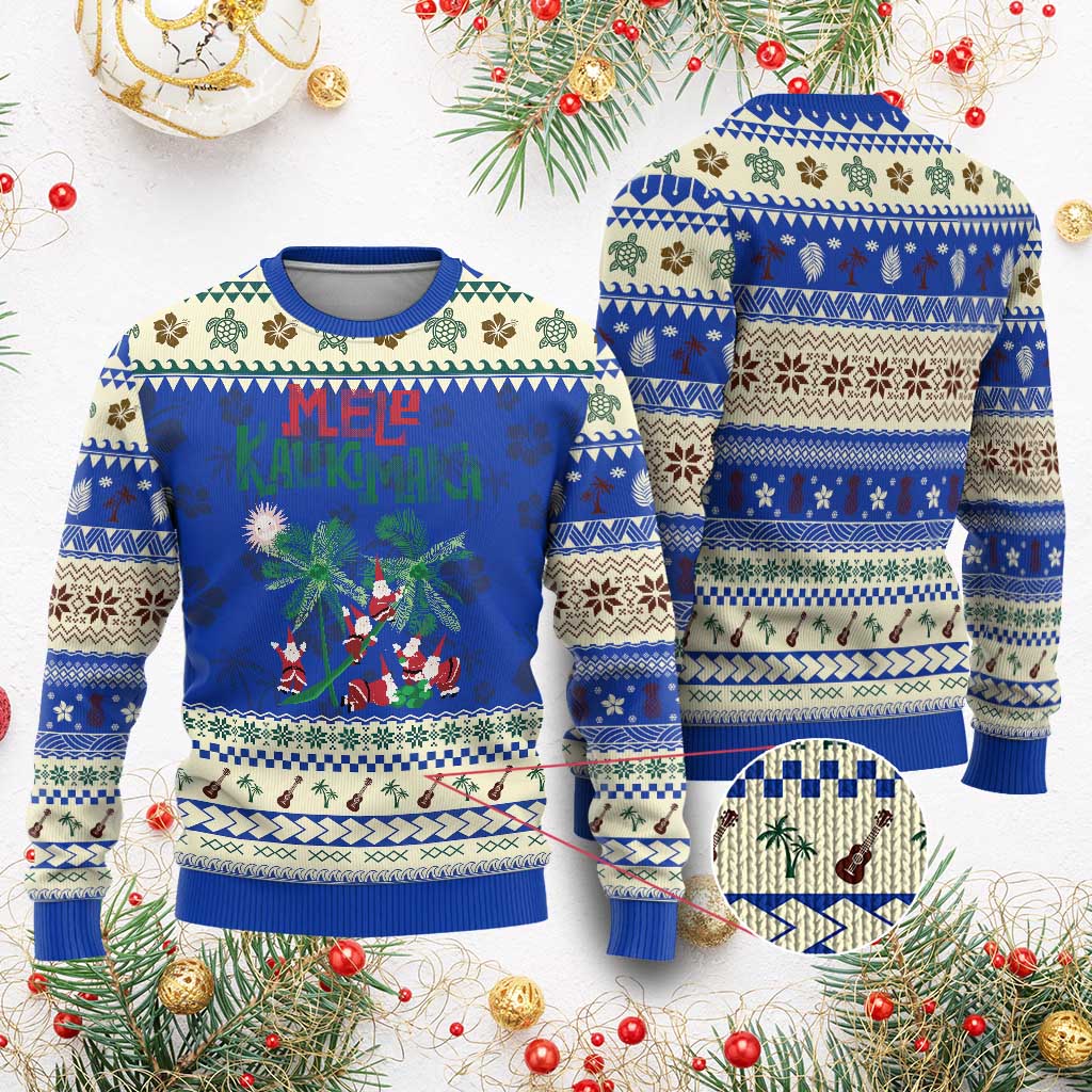 Hawaiian Xmas Ugly Christmas Sweater Mele Kalikimaka Santa Climb Palm Tree - Wonder Print Shop