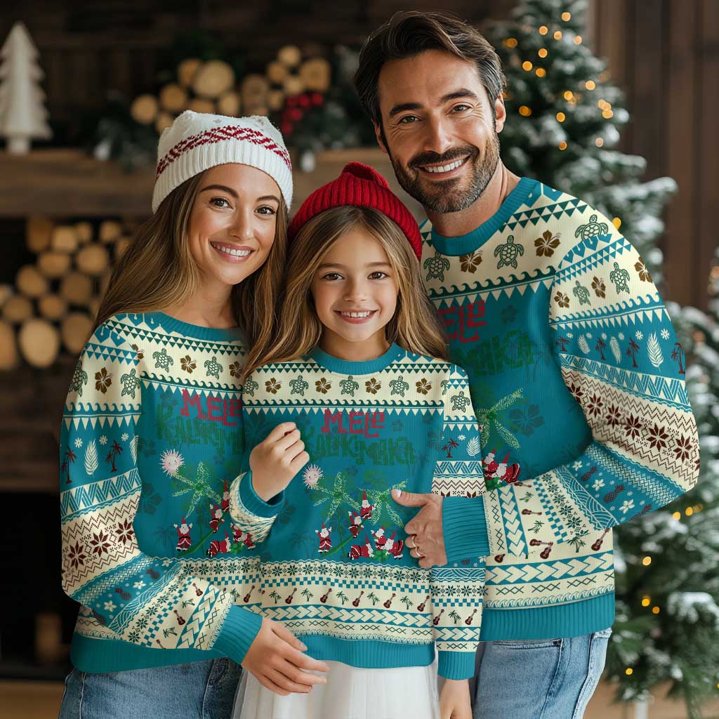 Hawaiian Xmas Ugly Christmas Sweater Mele Kalikimaka Santa Climb Palm Tree - Wonder Print Shop
