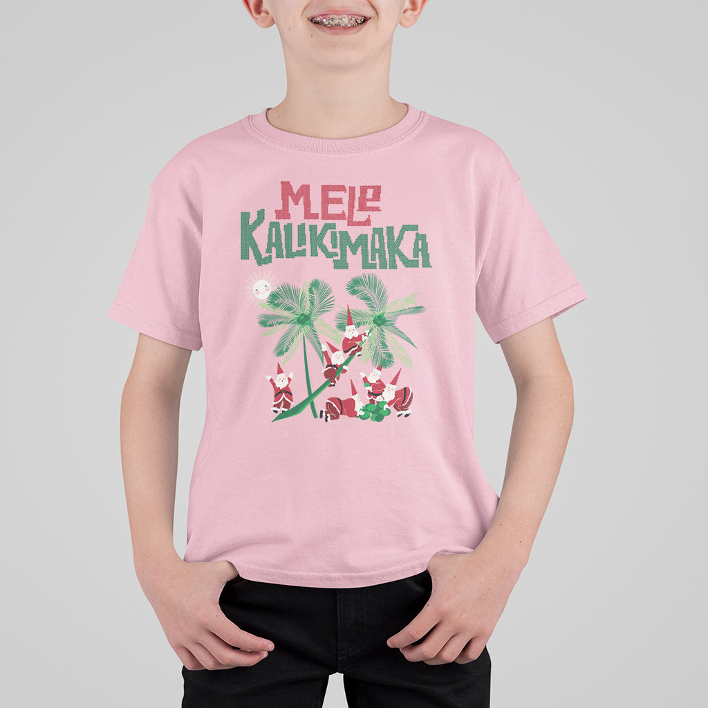 Mele Kalikimaka Santa Climb Palm Tree Hawaiian Christmas T Shirt For Kid - Wonder Print Shop