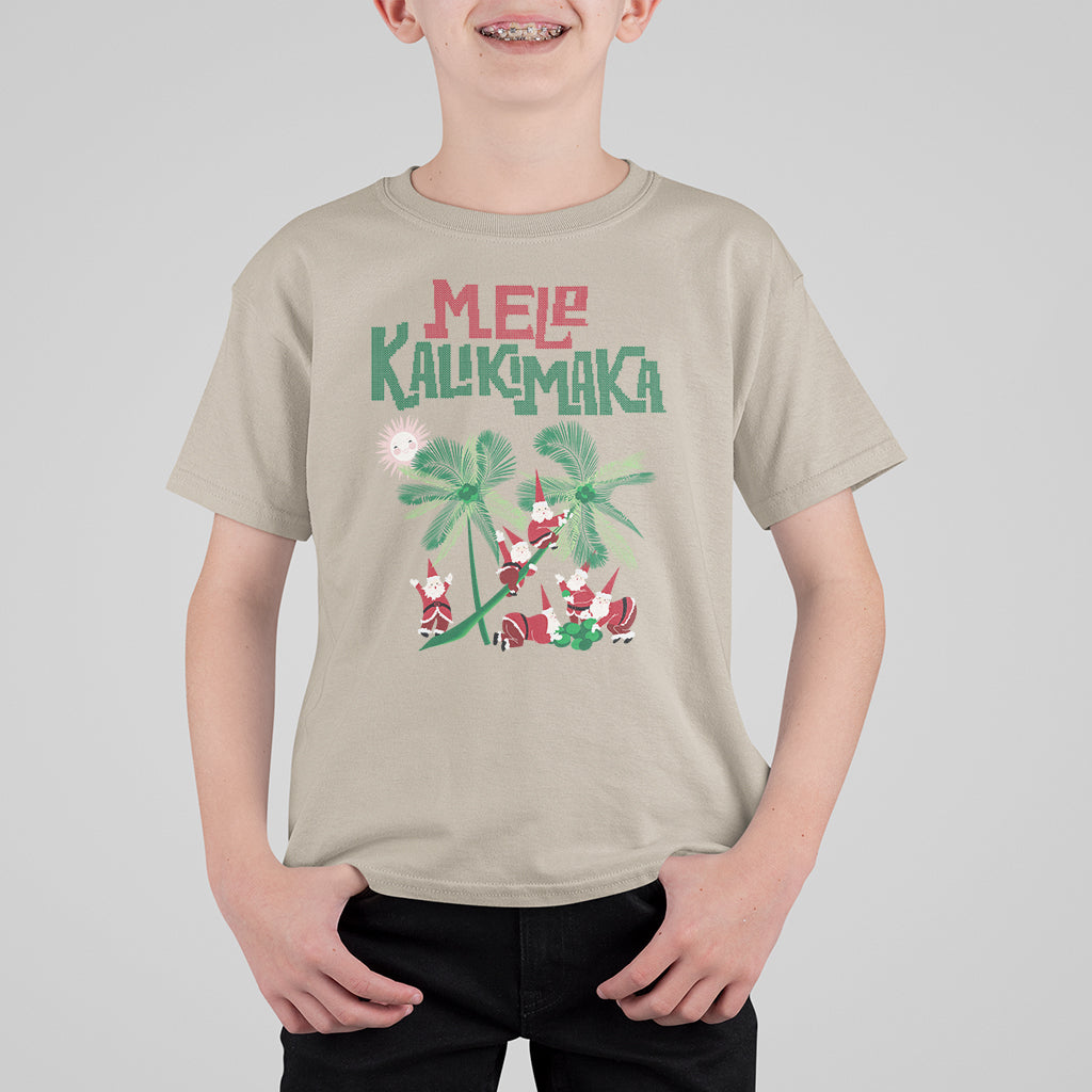 Mele Kalikimaka Santa Climb Palm Tree Hawaiian Christmas T Shirt For Kid - Wonder Print Shop