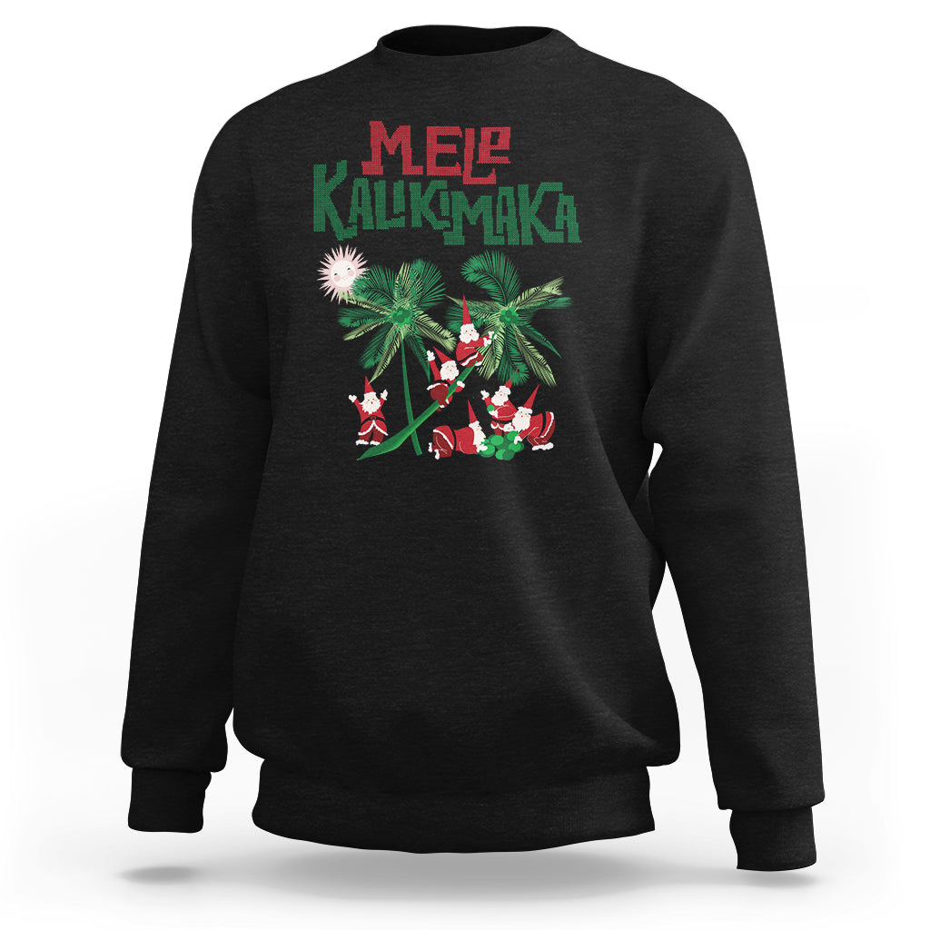 Mele Kalikimaka Santa Climb Palm Tree Hawaiian Christmas Sweatshirt - Wonder Print Shop
