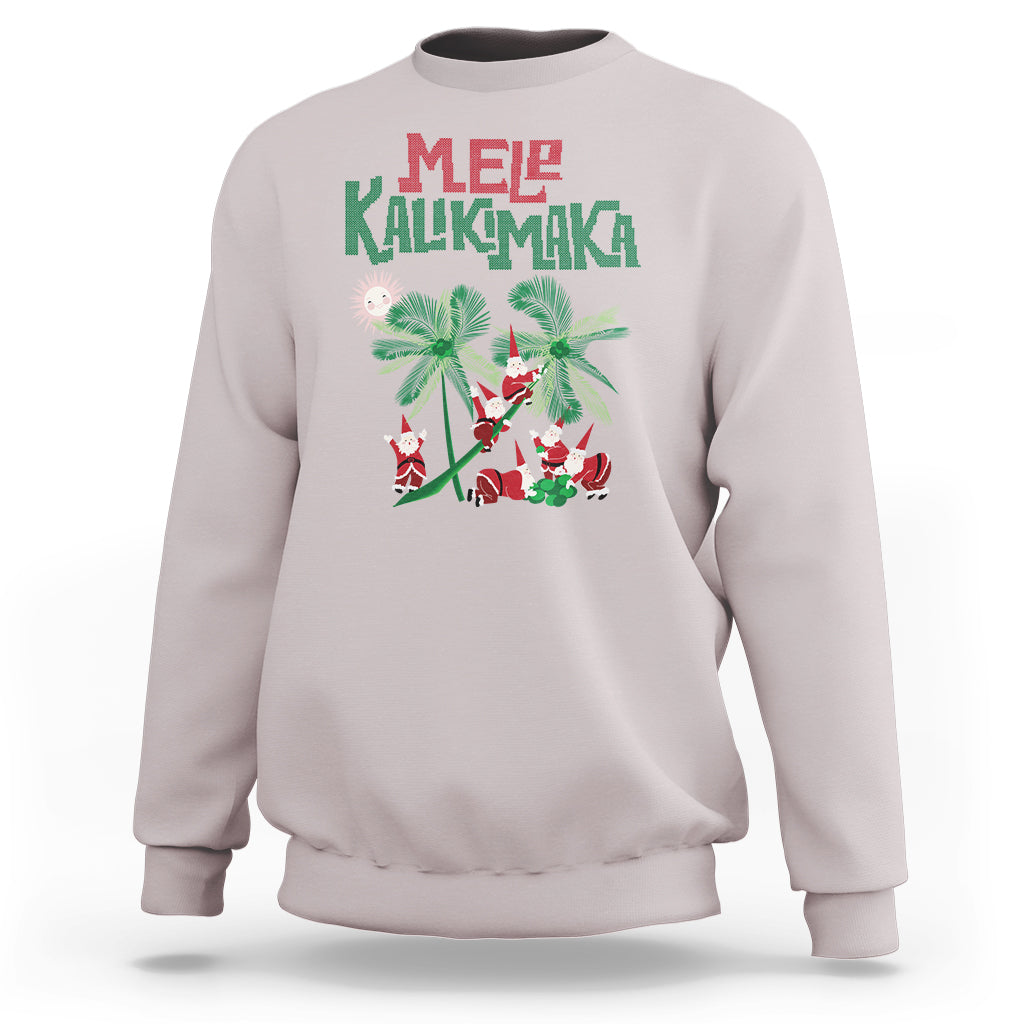 Mele Kalikimaka Santa Climb Palm Tree Hawaiian Christmas Sweatshirt - Wonder Print Shop