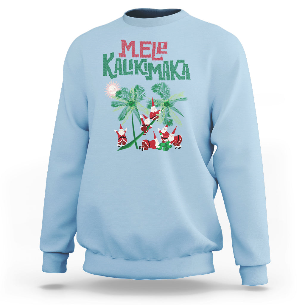 Mele Kalikimaka Santa Climb Palm Tree Hawaiian Christmas Sweatshirt - Wonder Print Shop
