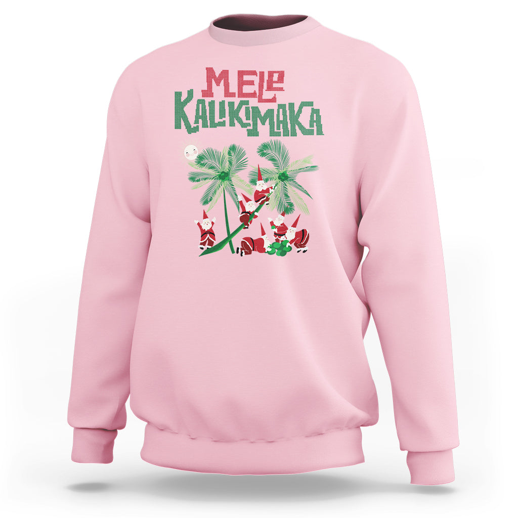 Mele Kalikimaka Santa Climb Palm Tree Hawaiian Christmas Sweatshirt - Wonder Print Shop