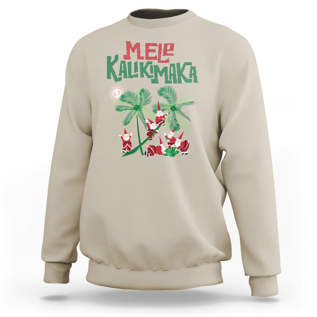 Mele Kalikimaka Santa Climb Palm Tree Hawaiian Christmas Sweatshirt - Wonder Print Shop