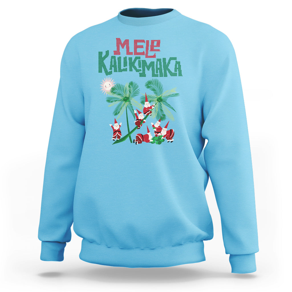 Mele Kalikimaka Santa Climb Palm Tree Hawaiian Christmas Sweatshirt - Wonder Print Shop