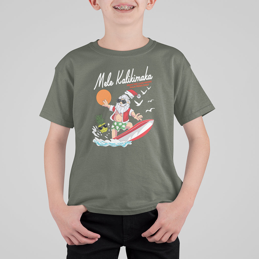 Mele Kalikimaka Surfing Santa Vintage Hawaiian Christmas T Shirt For Kid - Wonder Print Shop