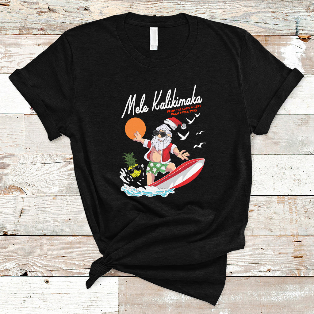 Mele Kalikimaka Surfing Santa Vintage Hawaiian Christmas T Shirt - Wonder Print Shop