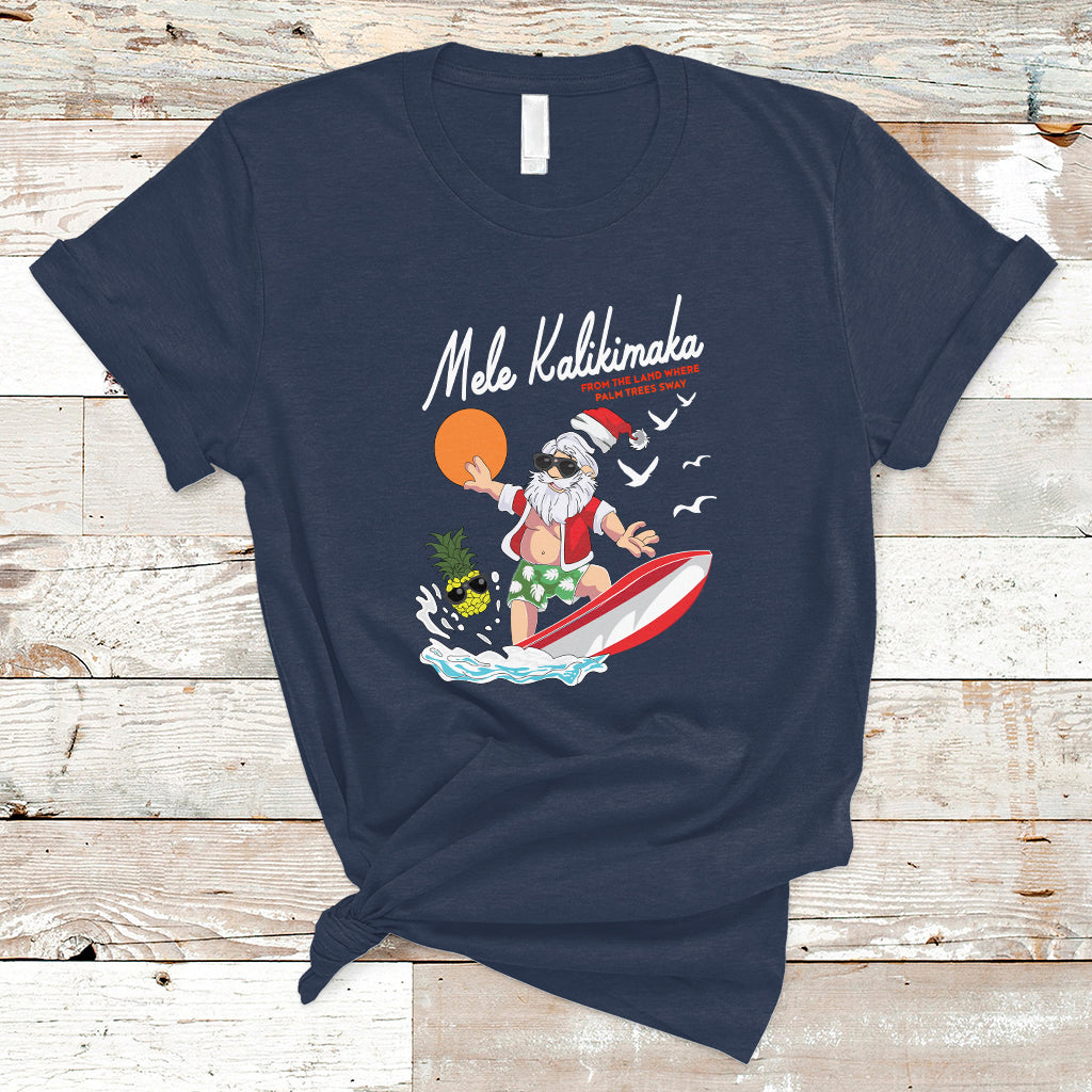 Mele Kalikimaka Surfing Santa Vintage Hawaiian Christmas T Shirt - Wonder Print Shop