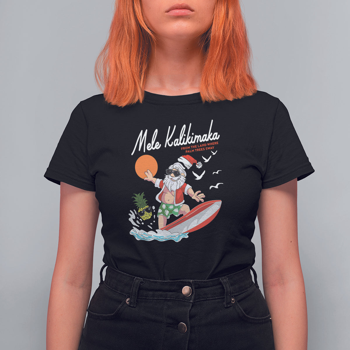 Mele Kalikimaka Surfing Santa Vintage Hawaiian Christmas T Shirt For Women - Wonder Print Shop