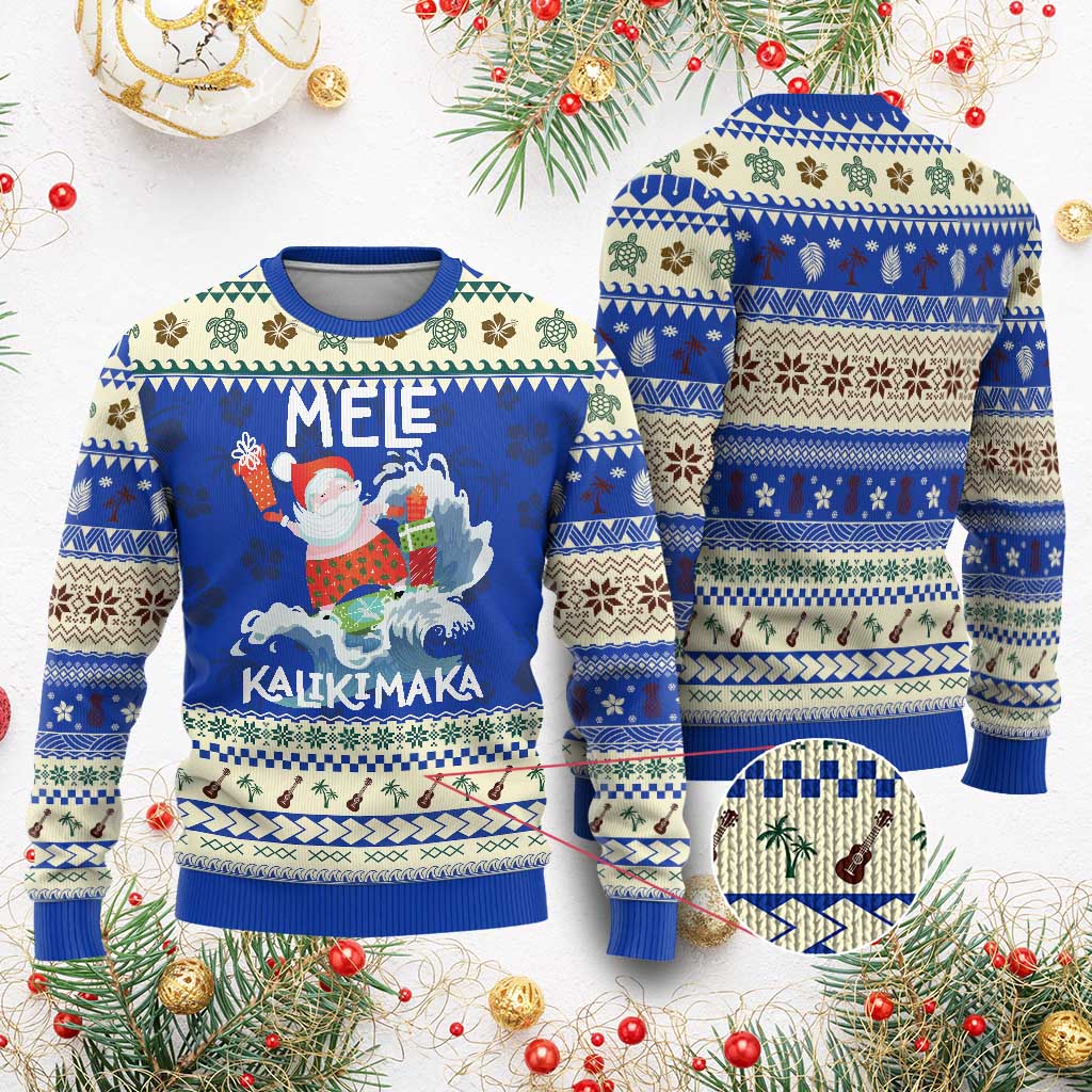Mele Kalikimaka Ugly Christmas Sweater Surfing Cute Santa Hawaiian Christmas - Wonder Print Shop