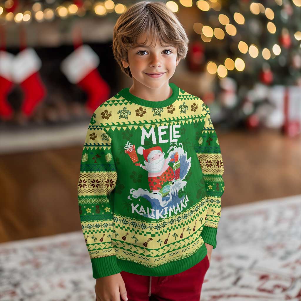 Mele Kalikimaka Ugly Christmas Sweater Surfing Cute Santa Hawaiian Christmas - Wonder Print Shop