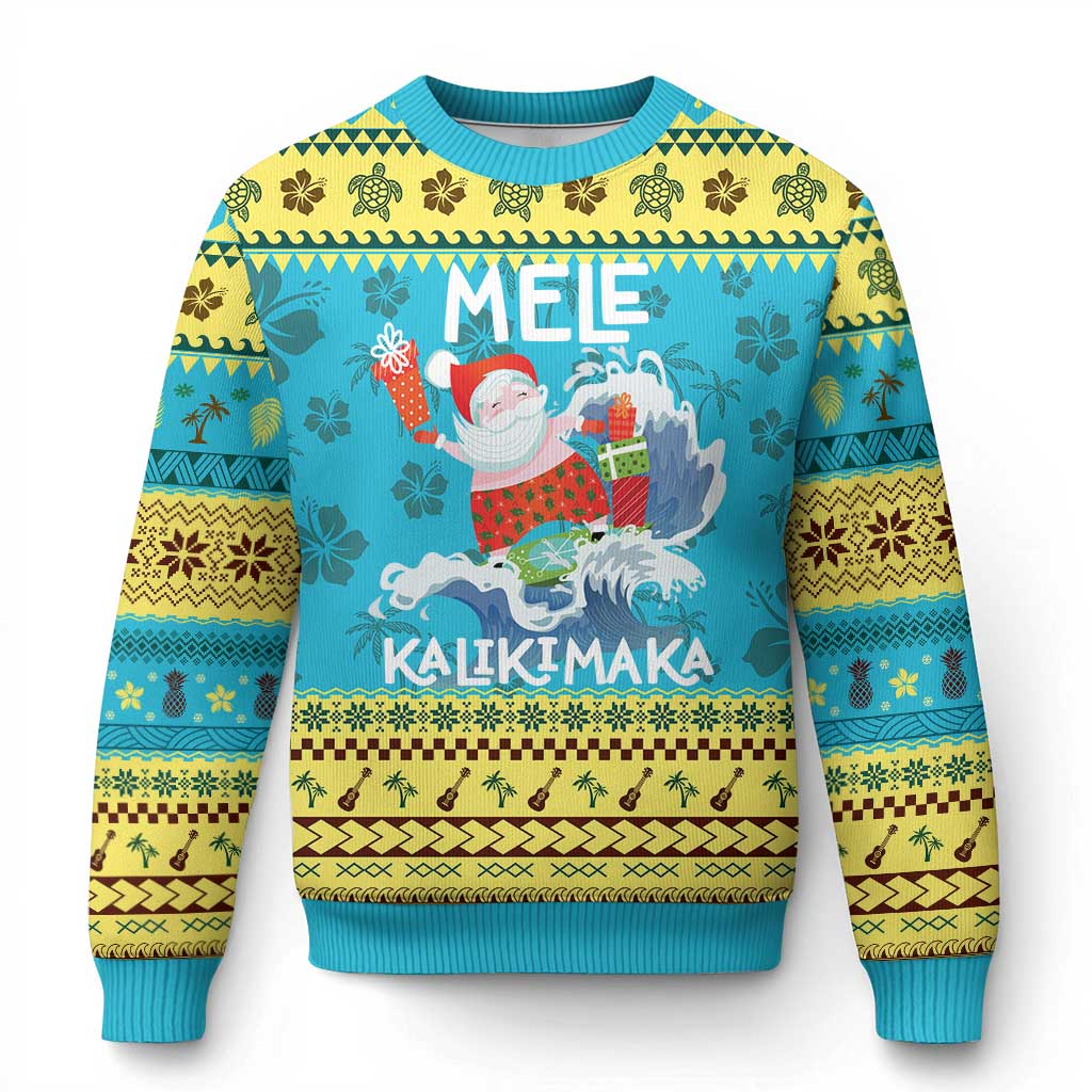 Mele Kalikimaka Ugly Christmas Sweater Surfing Cute Santa Hawaiian Christmas - Wonder Print Shop