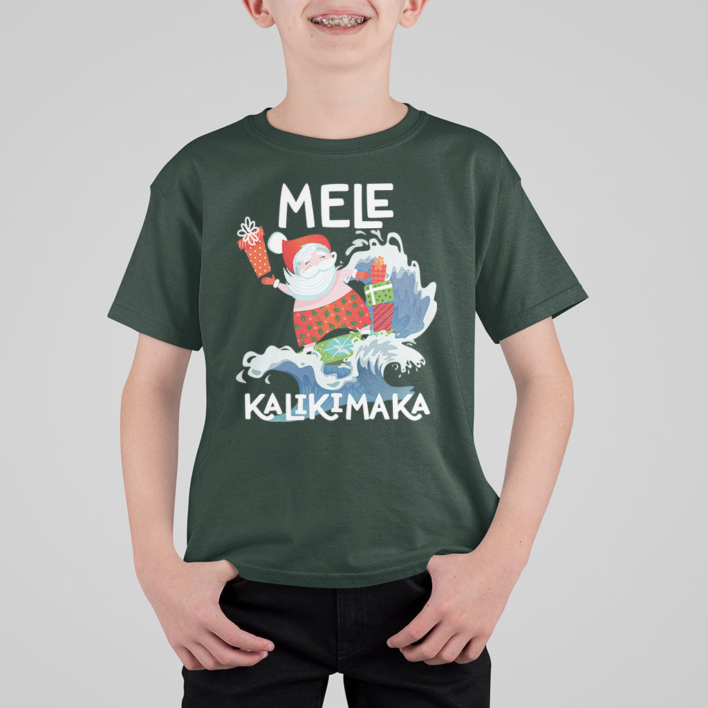 Mele Kalikimaka Surfing Cute Santa Hawaiian Christmas T Shirt For Kid - Wonder Print Shop
