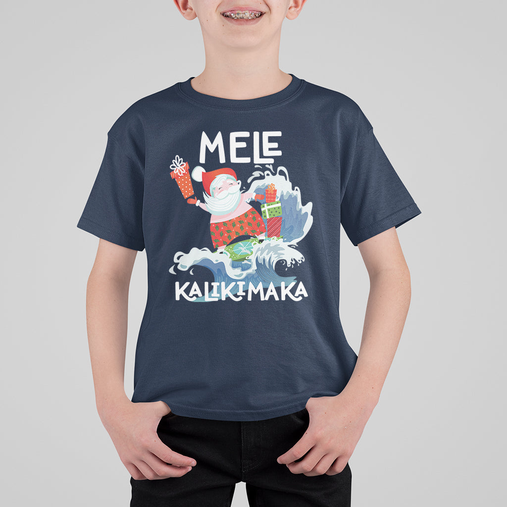 Mele Kalikimaka Surfing Cute Santa Hawaiian Christmas T Shirt For Kid - Wonder Print Shop