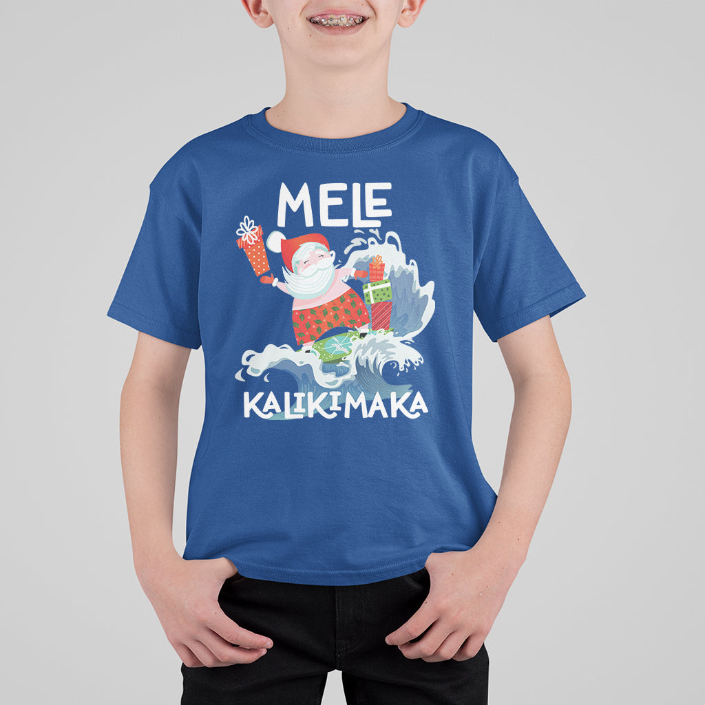 Mele Kalikimaka Surfing Cute Santa Hawaiian Christmas T Shirt For Kid - Wonder Print Shop