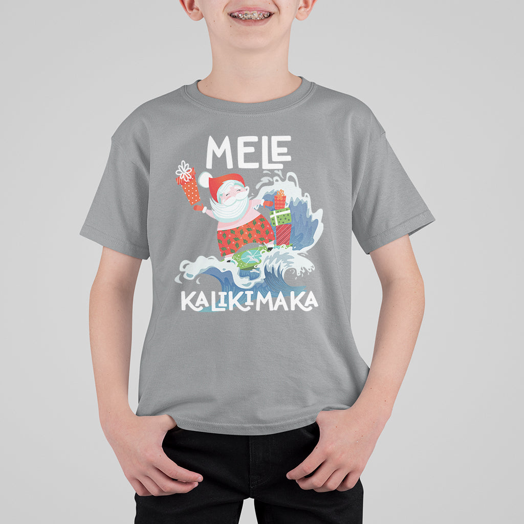 Mele Kalikimaka Surfing Cute Santa Hawaiian Christmas T Shirt For Kid - Wonder Print Shop