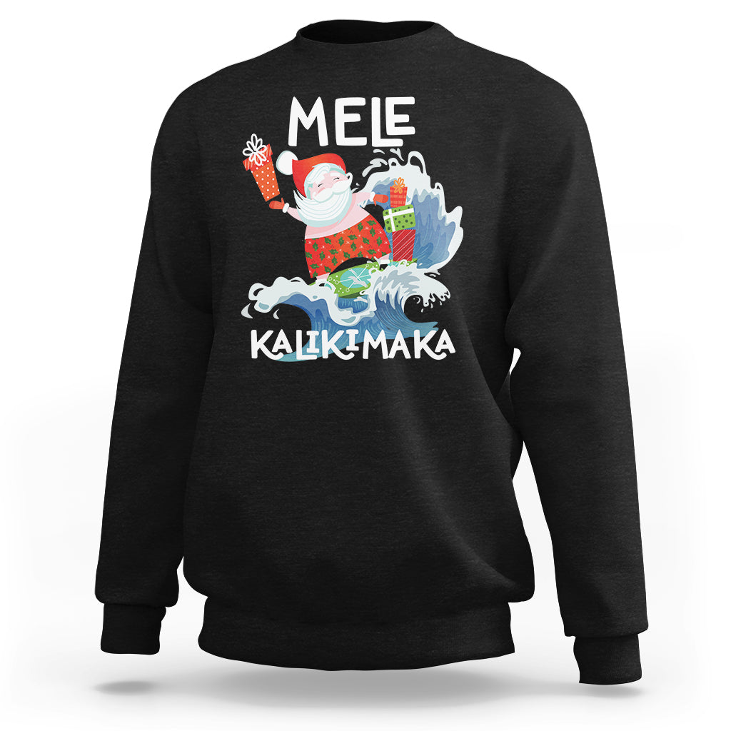Mele Kalikimaka Surfing Cute Santa Hawaiian Christmas Sweatshirt - Wonder Print Shop