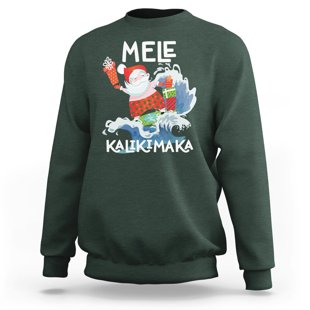 Mele Kalikimaka Surfing Cute Santa Hawaiian Christmas Sweatshirt - Wonder Print Shop
